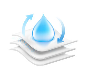 Multi-layer material with drop. Illustration for diaper, napkins, pants, changing mat and other product. Vector illustration isolated on white background. EPS10. © realstockvector