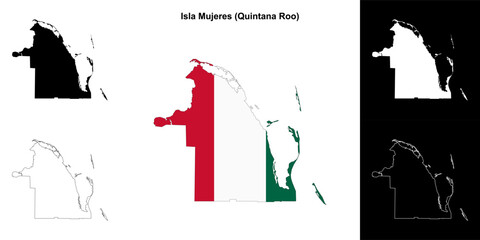 Isla Mujeres municipality (Quintana Roo) outline map set