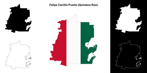 Felipe Carrillo Puerto municipality (Quintana Roo) outline map set