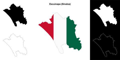 Fototapeta premium Escuinapa municipality (Sinaloa) outline map set