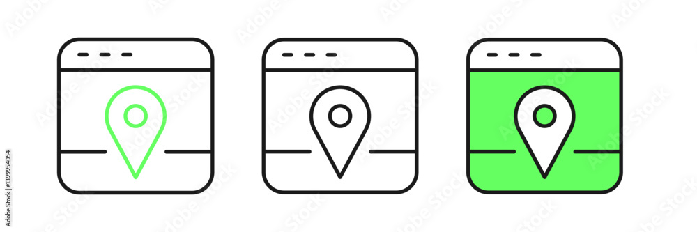 Poster set line infographic of city map navigation icon isolated on white background. mobile app interface 