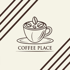 Minimalist Yellow Coffee Cup Logo with Steam and Leaf  Vector Illustration for Café, Organic Brand, or Beverage Business