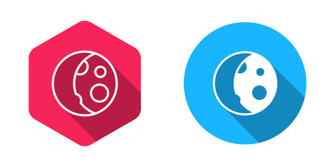 Filled and outline Moon phases icon isolated with long shadow background. Vector