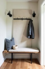 Modern hallway design with bench and coat rack