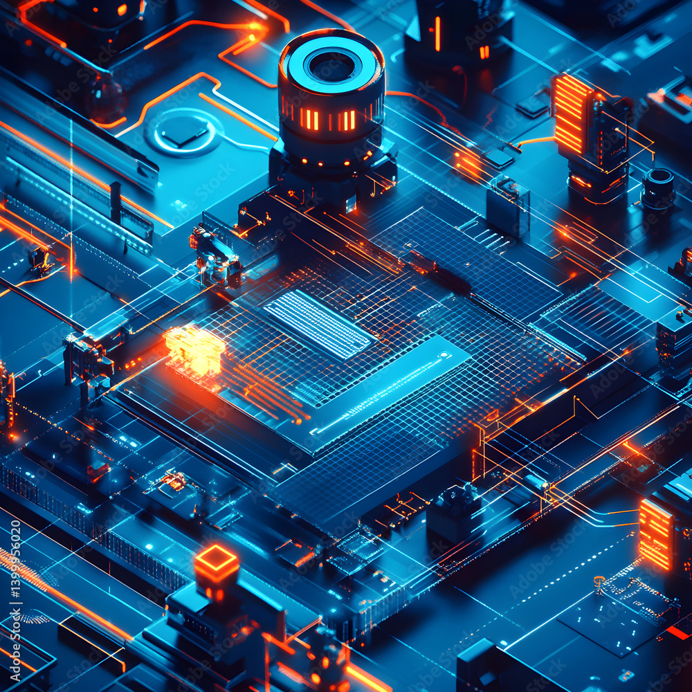 Aufkleber high-tech circuit board analysis digital realm visual data futuristic setting aerial view innovation
