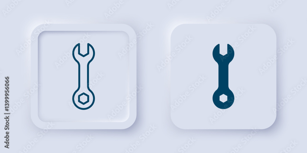 Poster filled and outline wrench spanner icon isolated on grey background. spanner repair tool. service too