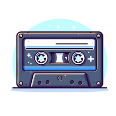 Retro audio cassette tape in vintage blue style. Perfect for music nostalgia, analog media collections, and 80s themed design elements.