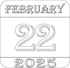 February 2025 calendar line art icon .Agenda plan, feb month schedule calendar and Time planner.Meeting appointment time.Calendar Event schedule date.calendar date icon on white background.