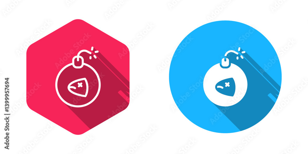 Poster filled and outline bomb ready to explode icon isolated with long shadow background. vector
