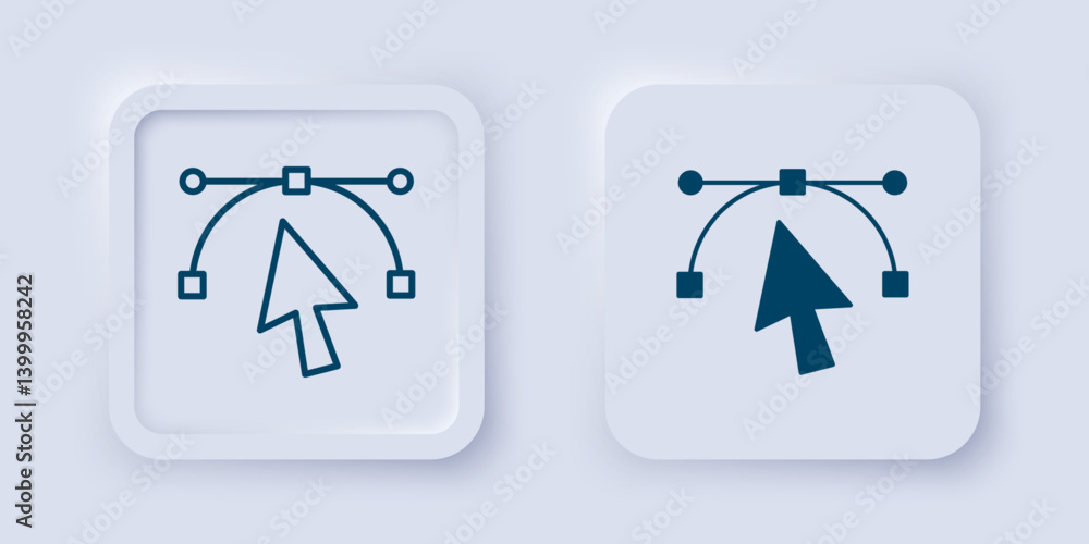 Poster filled and outline bezier curve icon isolated on grey background. pen tool icon. square button. vect