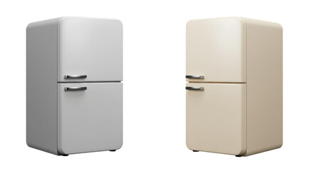 Retro Refrigerators: Modern Kitchen Appliances on White Background