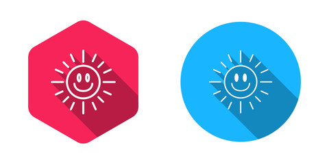 Filled and outline Sun icon isolated with long shadow background. Vector