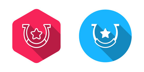 Filled and outline Horseshoe icon isolated with long shadow background. Vector