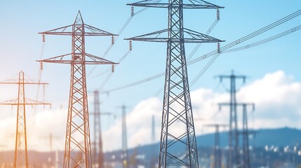 Power Lines Landscape Sunny Day