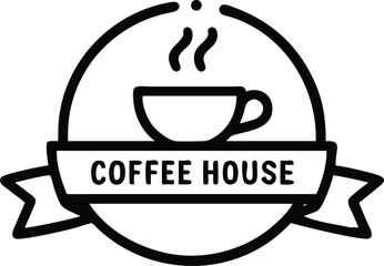 Vintage Coffee House Logo with Cup Icon and Ribbon, Retro Café Branding Design