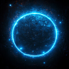 Obraz premium Outward Expanding Energy Hypnotic Neon Rings Blue