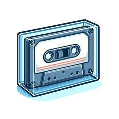 Obraz premium Cassette tape with case in retro style. Perfect for vintage music formats, analog audio collections, nostalgic recording media, or 80s themed illustrations.
