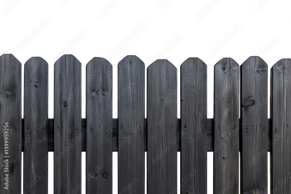 Poster a simple wooden fence painted dark with a smooth clean design stands against a white background emph