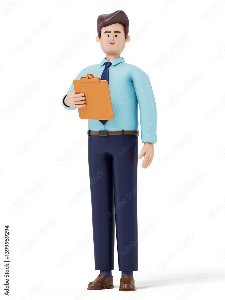 Poster a man holds a folder, symbolizing organization or work readiness. 3d rendering, conceptual image. is