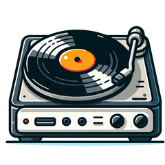 Vintage record player with vinyl disc in retro style. Perfect for music enthusiasts, analog audio equipment, and nostalgic entertainment themes.
