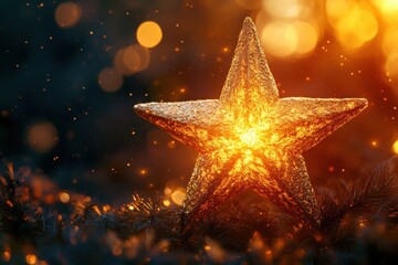 Glowing golden star decoration radiating warmth during a festive celebration