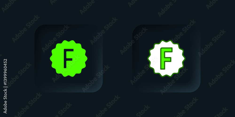 Poster green exam paper with incorrect answers survey icon isolated on black background. bad mark of test r