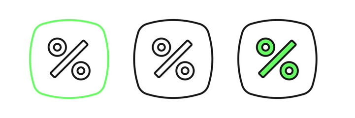 Set line Discount percent tag icon isolated on white background. Shopping tag sign. Special offer sign. Discount coupons symbol. Vector
