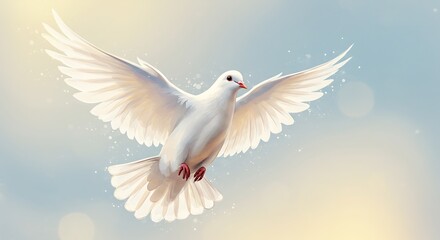Obraz premium Serene White Dove in Flight: Digital Painting of Peace and Tranquility AI Generated