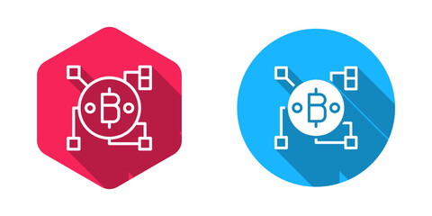Filled and outline Blockchain technology Bitcoin icon isolated with long shadow background. Abstract geometric block chain network technology business. Vector