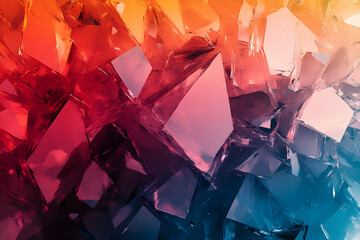 A vibrant abstract design of fractured, colorful crystals.