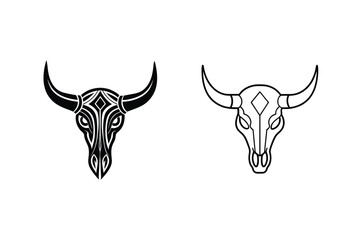 Stylized Bull Skull Vector Illustration In Black And White Design