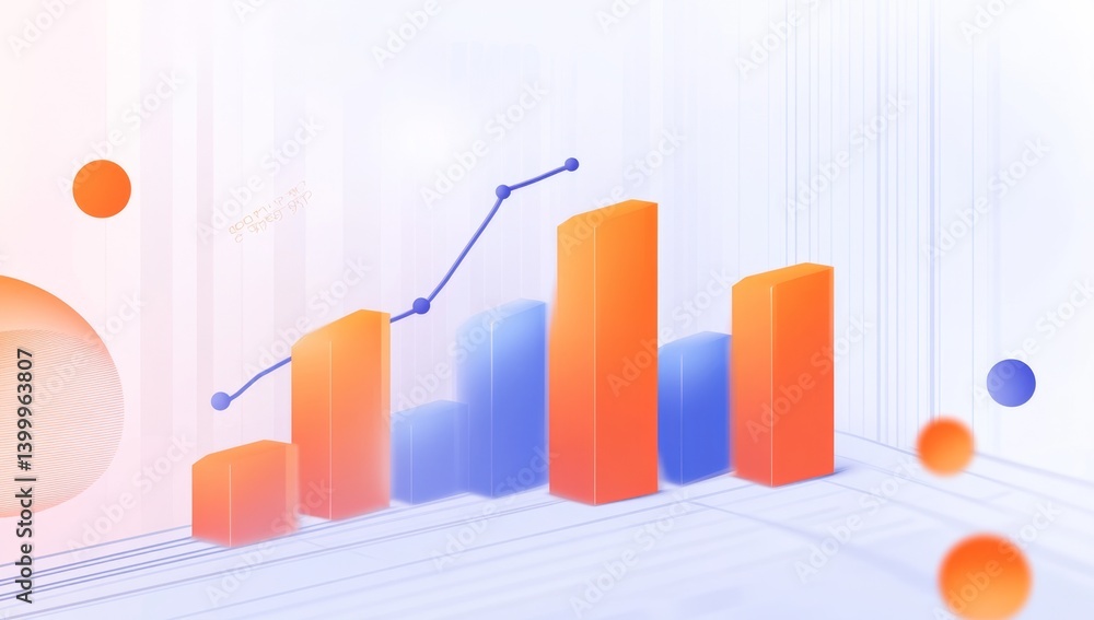 Poster modern data visualization showcasing growth and comparison. animated, 3d bar charts and line graph i