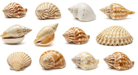 Seashell Collection: Diverse Ocean Treasures on White Background AI Generated