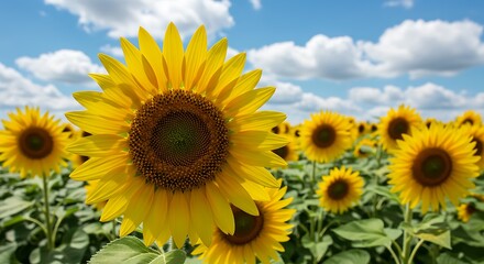 Obraz premium Sunflowers Reaching For The Sky A Summer Day Dream AI Generated