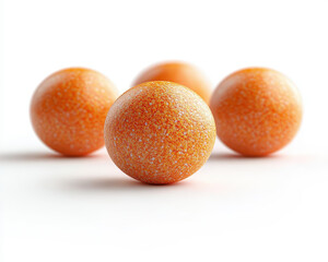 High-Quality Image of Orange Spherical Medicine Pills Isolated on White Background, Detailed Close-Up of Antihistamine Tablets