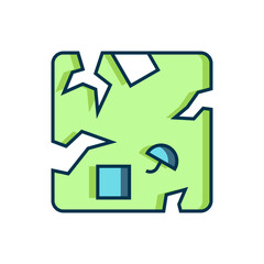 Filled outline Broken cardboard box icon isolated on white background. Box, package, parcel sign. Delivery and packaging. Flat filled outline style with shadow. Vector