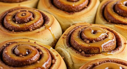 Fototapeta premium Freshly baked cinnamon rolls drizzled with honey for a delicious breakfast treat