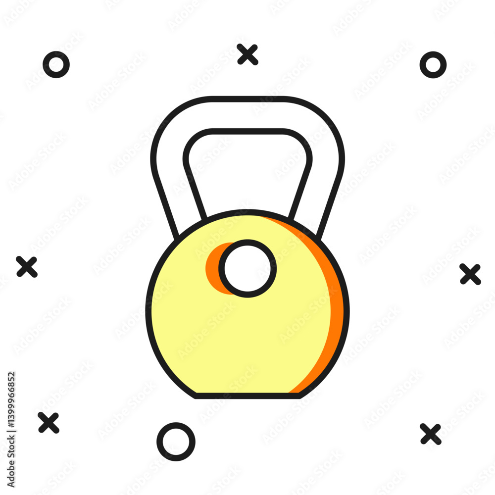 Poster filled outline weight icon isolated on white background. kilogram weight block for weight lifting an