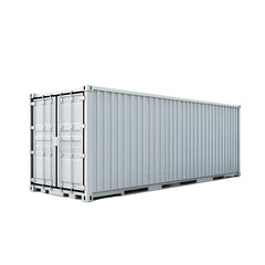 A light gray,  double-doored,  rectangular steel shipping container.