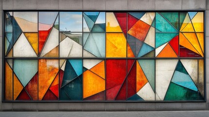 Fototapeta premium Colorful Geometric Glass Design with Patterns and Reflections