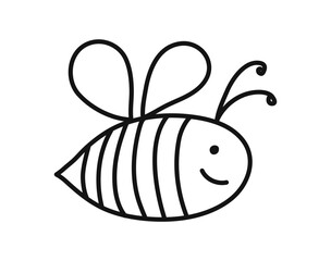 Cute bee in line style. Naive children outline black icon. Funny decoration.