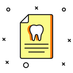 Filled outline Clipboard with dental card or patient medical records icon isolated on white background. Dental insurance. Dental clinic report. Flat filled outline style with shadow. Vector