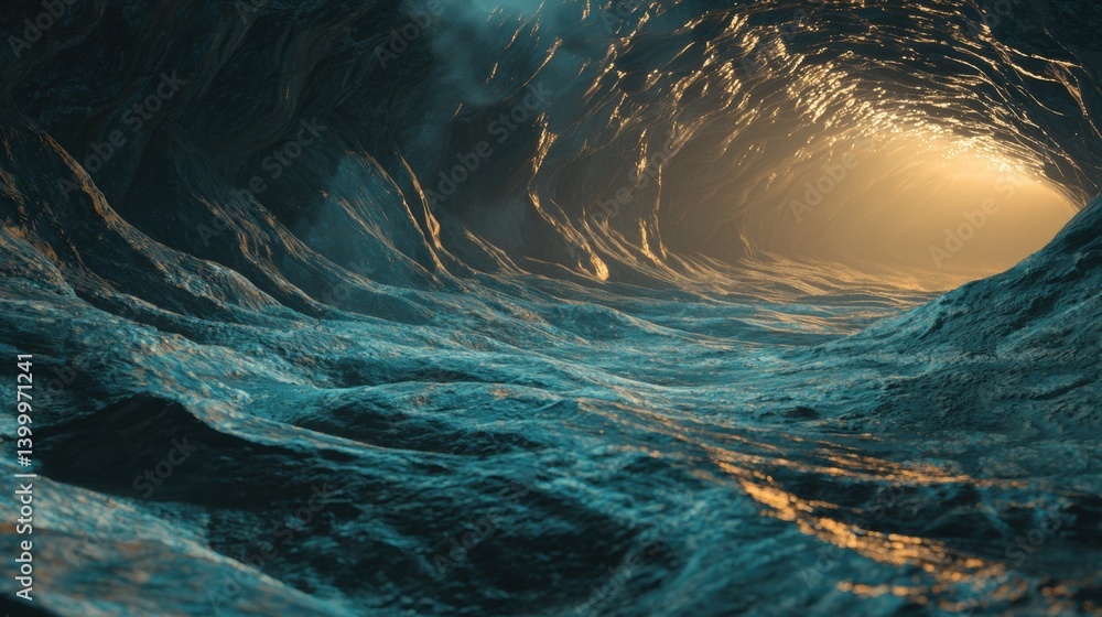 Poster underwater view of a wave illuminated by a soft light.