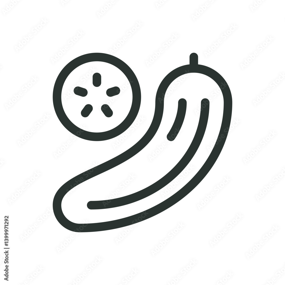 Poster cucumber line icon, sliced cucumber vector symbol with editable stroke