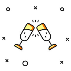 Filled outline Glass of champagne icon isolated on white background. Merry Christmas and Happy New Year. Flat filled outline style with shadow. Vector