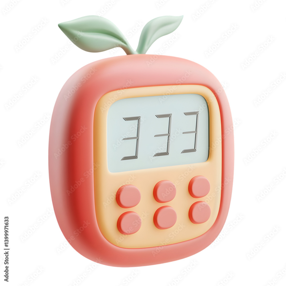 Poster an apple-shaped digital timer with a display and buttons.