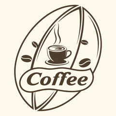 Vintage Coffee House Logo with Cup Icon and Ribbon, Retro Café Branding Design