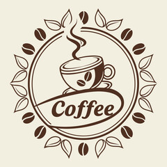 Vintage Coffee House Logo with Cup Icon and Ribbon, Retro Café Branding Design