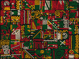 Kwanzaa Black History Month Juneteenth abstract background with decorative hand drawn africa pattern