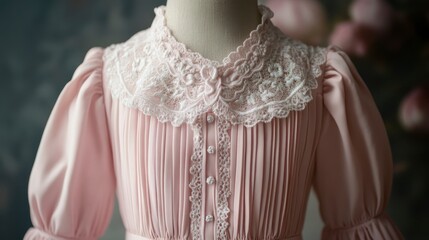 Obraz premium Delicate Pink Dress with Lace Collar and Ruffles for Children